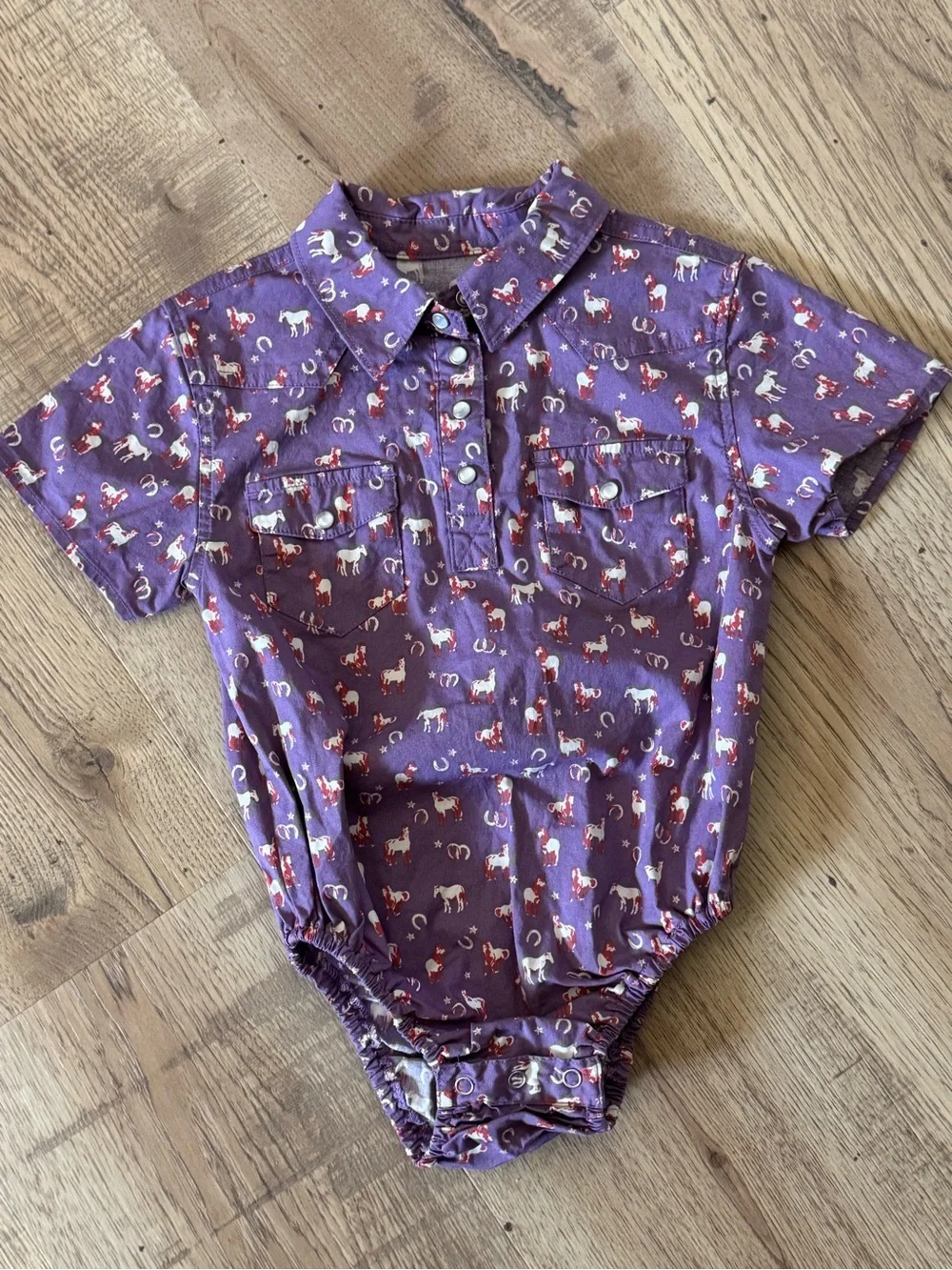 Shyanne Girls 18M Purple Western Horse Print Snap Bodysuit Romper
